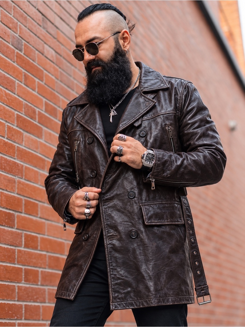 Flying Bikers XL Men’s Chocolate Brown Leather Biker Coat Thinsulate Belted